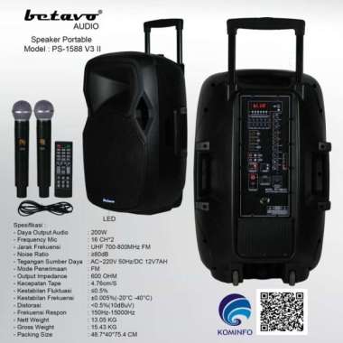 Speaker Portable Betavo Ps 1588 V3 Il 15 Inch 2 MIC WIRELESS