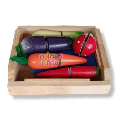 Mainan Edukasi Sayur Potong Kayu Warna