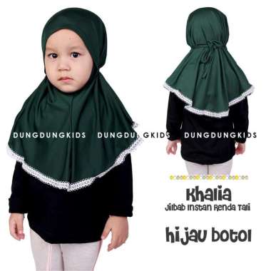 Dungdungkids Hijab Anak Perempuan Maryam Renda 2 - 9 Tahun Ukuran M Hijau Botol