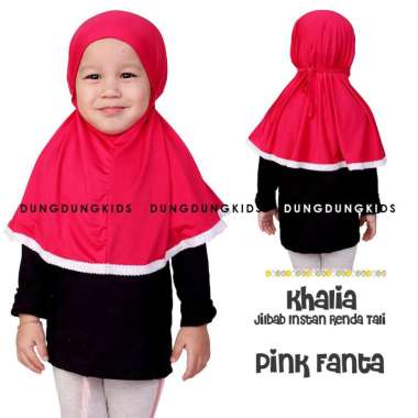 Dungdungkids Khalia Kerudung Anak Jilbab Instan Hijab Anak Bergo Premium Renda Bawah Ukuran S Pink F
