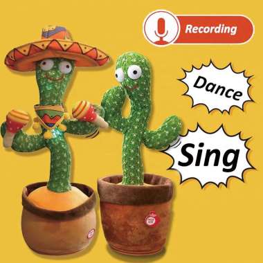KAKTUS-JOGED [ADA MUSIK LAMPU MENIRUKAN SUARA] Mainan Kaktus Bergoyang Dancing Cactus Boneka Kaktus 