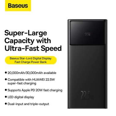 Baseus Powerbank 20000mAH 22.5W Star Lord Digital Display Fast Charger Hitam