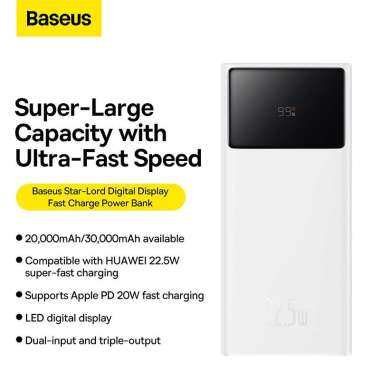 Baseus Powerbank 20000mAH 22.5W Star Lord Digital Display Fast Charger Putih