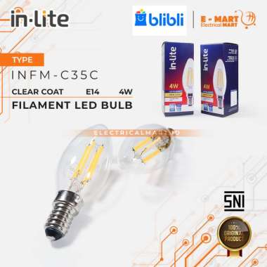 InLite Filament LED Bulb 4W E14 Lampu Candle 4 watt Clear