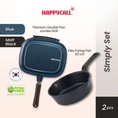 Happycall Double Pan Titanium Jumbo Grill 30cm Blue & Panci Flex Pan 20cm Honey Yellow