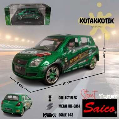 Mainan Miniatur Saico Diecast Mobil Balap Mini Suzuki Swift Hijau Custom Machine Edition Skala 1:43