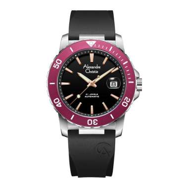 Jam Tangan Pria Alexandre Christie AC 6141 MA RSSBARE Men Automatic Black Dial Black Rubber Strap Hi
