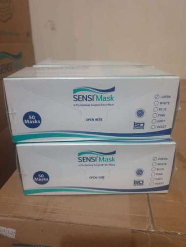 Masker Sensi 3 Ply Earloop Surgical Face Mask - Isi 50 Pcs Hijau