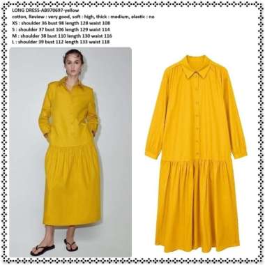 AB970697 Long Dress Midi Kemeja Lengan Panjang Wanita Korea Import Wanita Korea Import Tunik Jumbo B