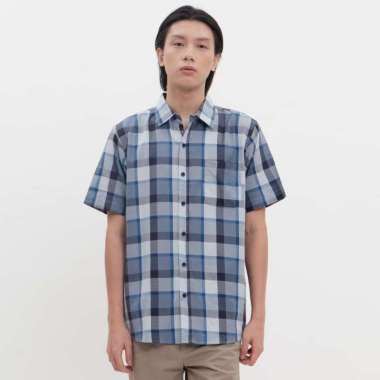 M231 Kemeja Pria Yarn Dyed Kotak Pendek Biru 0460 S