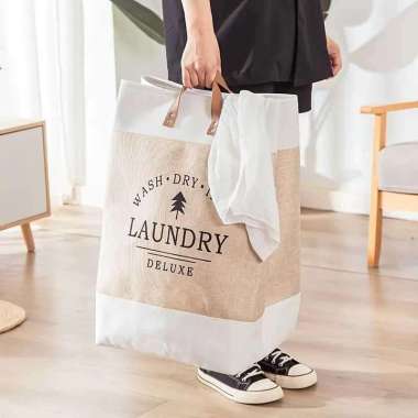 Elinrat Tas Laundry Bag Storage Organizer Linen Foldable with Handle E90 Keranjang Baju Kotor Aesthe