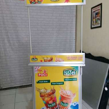Booth Portable Meja Lipat Rombong Es Teh ukuran 80x50 bahan aluminium dengan Roda