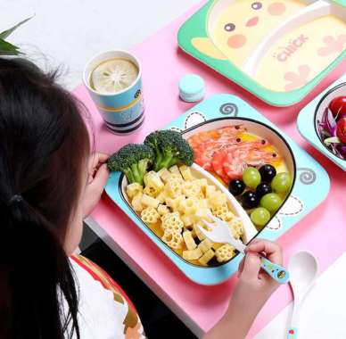 Set Perlengkapan Makan Anak 5 in 1 Premium / Kids Feeding Set Bamboo / Set Piring Makan Anak / Perle