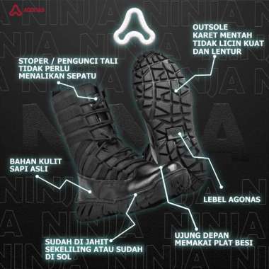 Bossindo Sepatu PDL Kulit Sapi Asli Model Ninja Sepatu Pdl tni polisi security premium 41 Hitam
