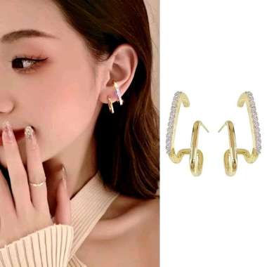 Ursula U Zircon Cuff Stud Earrings Anting Tusuk Earcuff Model U Korean Style Fashion