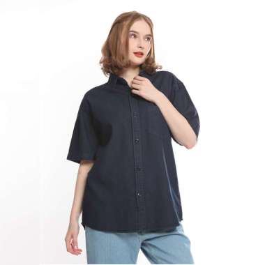 2nd RED Wist Slim Fit Kemeja Wanita Biru Tua Lengan Pendek 282302 M