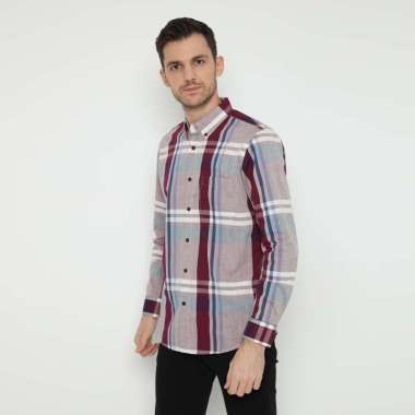 Platini Baju Kemeja Pria Lengan Panjang Kotak-Kotak Katun Maroon 76481 M