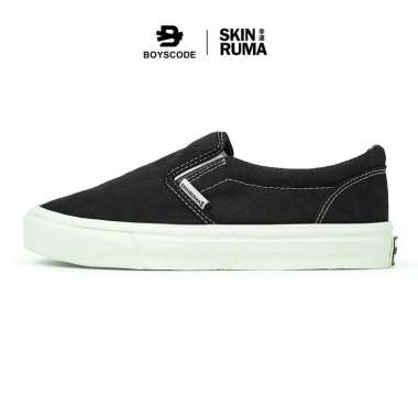 BOYSCODE Sepatu Sneakers Slip On Pria Wanita Skinruma Authentic Low Hitam Putih 37