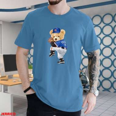 KAOS OBLONG LENGAN PENDEK | KAOS ATASAN PRIA | KAOS DISTRO DESAIN GAMBAR BEARBISBOL XL BIRU LANGIT