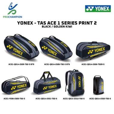 Tas Badminton Bag Yonex ACE 1 ACE1 Series Print 2 T02 Black Golden Kiwi BG 3-2326R