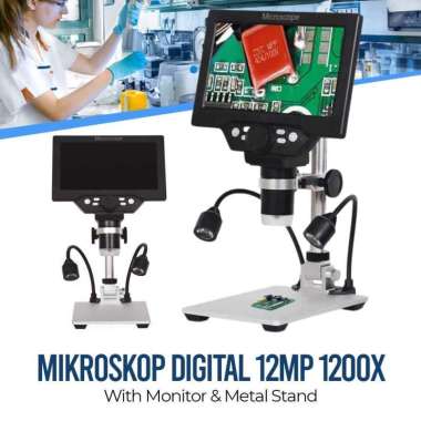 Mikroskop Digital 12MP 1200X Monitor 7 Inch Stand and LED G1200 Mikroskop Jangka Besar Matematika Pe