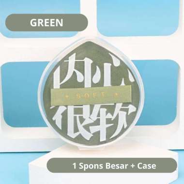 AMY'S DIARY Spons Powder Puff Air Cushion Dry Wet Dual-use Makeup Tools With Case Hijau Besar + BOX