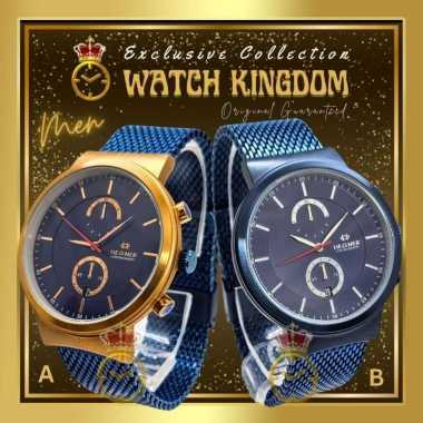 Jam Tangan Pria Hegner Original Chronograph Tanggal Date Tali Pasir Biru Navy Blue Rose Gold 19 HP 3