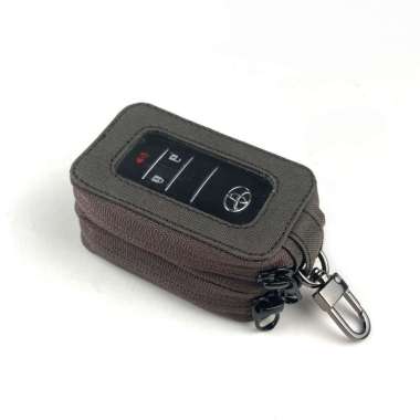 VICE Dompet remote keyless mobil motor universal gantungan kunci sarung remot double zipper Cokelat