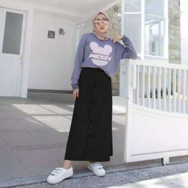casual button skirt rok/ model terbaru kekinian murah - cream, XXL L Hitam