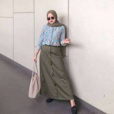 casual button skirt rok/ model terbaru kekinian murah - cream, XXL XXL army