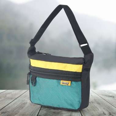 Tas Selempang Pria Waist Bag Sling Bag Distro Original Saingan Eiger - Hitam Kombinasi Hitam Kombi