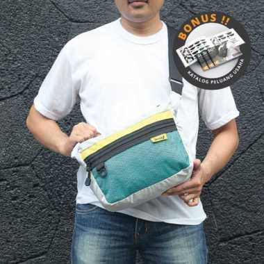 Tas Selempang Pria Waist Bag Sling Bag Distro Original Saingan Eiger - Hitam Kombinasi Putih Kombina