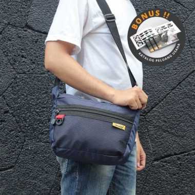Tas Selempang Pria Waist Bag Sling Bag Distro Original Saingan Eiger - Hitam Kombinasi Navy Kombinas