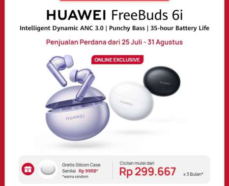 HUAWEI FreeBuds 6i TWS | Intelligent Dynamic ANC 3.0 | Punchy Bass | 35-hour Battery Life Putih