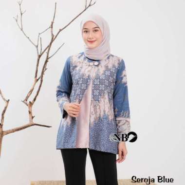 Batik wanita atasan batik modern batik kerja kantor blouse batik bolero XXL Bolero Seroja blue