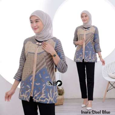 Batik wanita atasan batik modern batik kerja kantor blouse batik bolero XL Bolero Inara blue
