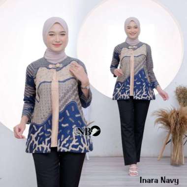 Batik wanita atasan batik modern batik kerja kantor blouse batik bolero M Bolero Inara navy