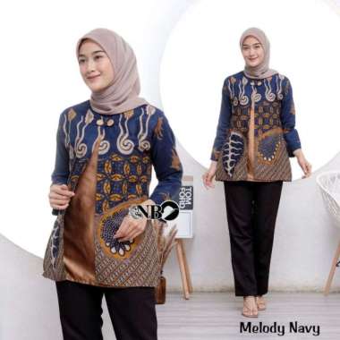 Batik wanita atasan batik modern batik kerja kantor blouse batik bolero L Bolero melodi navy