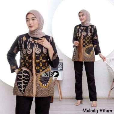 Batik wanita atasan batik modern batik kerja kantor blouse batik bolero XL Bolero melodi hitam