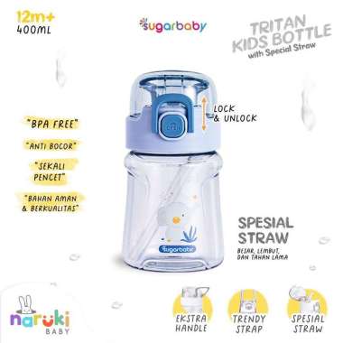 Sugar Baby TRITAN Kid Special Straw Bottle 400mL Botol Minum Anak Tali Pink