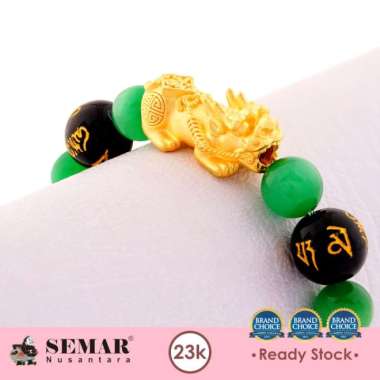 Gelang Emas Giok Hijau Cat Ice Dragon Pixiu Gold 23K Semar Nusantara, Berat Produk 2.4 - 2.7 gram