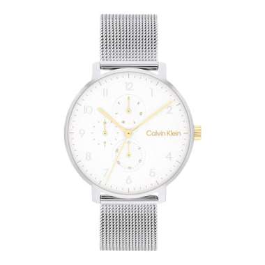 Jam Tangan Unisex Calvin Klein Stun 25200405 Silver White Dial Mesh Strap