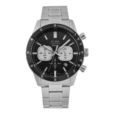 Jam Tangan Pria Alba AT3J79X1 Men Chronograph Panda Dual Tone Dial Stainless Steel Strap
