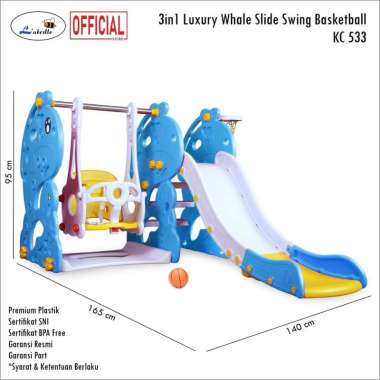 Labeille 3in1 Luxury Whale Slide Swing Basketball KC 533 / Perosotan Anak Ayunan Anak Ring Bola Bask