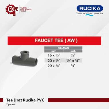 T Drat Faucet Tee Sambungan Pipa PVC Rucika AW - 1/2" 3/4"
