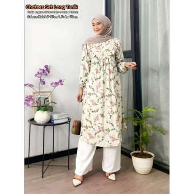 Alenka Set - One Set Wanita Long Tunik Ceruty Babydoll Premium Setelan Wanita Kekinian Celana Kulot