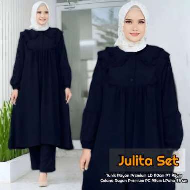 Alenka Set - One Set Wanita Long Tunik Ceruty Babydoll Premium Setelan Wanita Kekinian Celana Kulot 