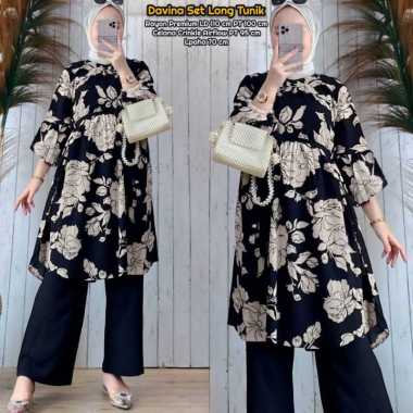 Alenka Set - One Set Wanita Long Tunik Ceruty Babydoll Premium Setelan Wanita Kekinian Celana Kulot 