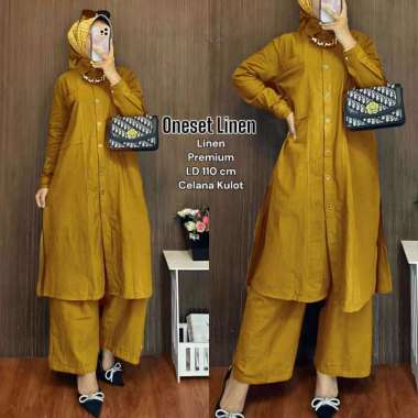 Alenka Set - One Set Wanita Long Tunik Ceruty Babydoll Premium Setelan Wanita Kekinian Celana Kulot 