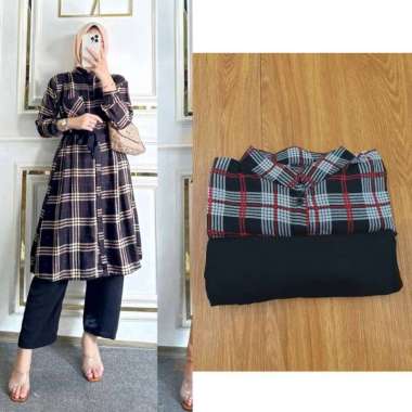 Alenka Set - One Set Wanita Long Tunik Ceruty Babydoll Premium Setelan Wanita Kekinian Celana Kulot 